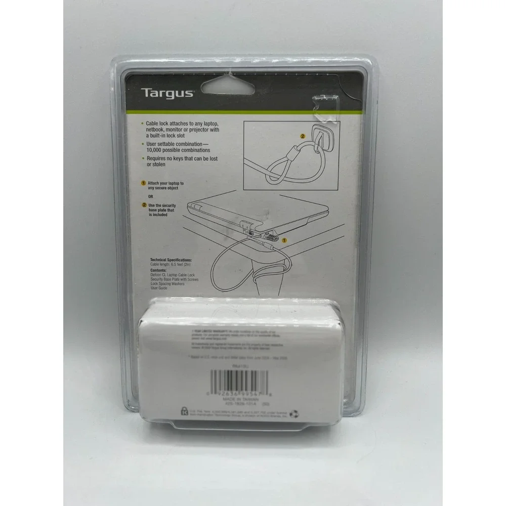 Targus Defcon CL Laptop Cable Combination Lock PA410U1 w 6.5 Feet Cable
